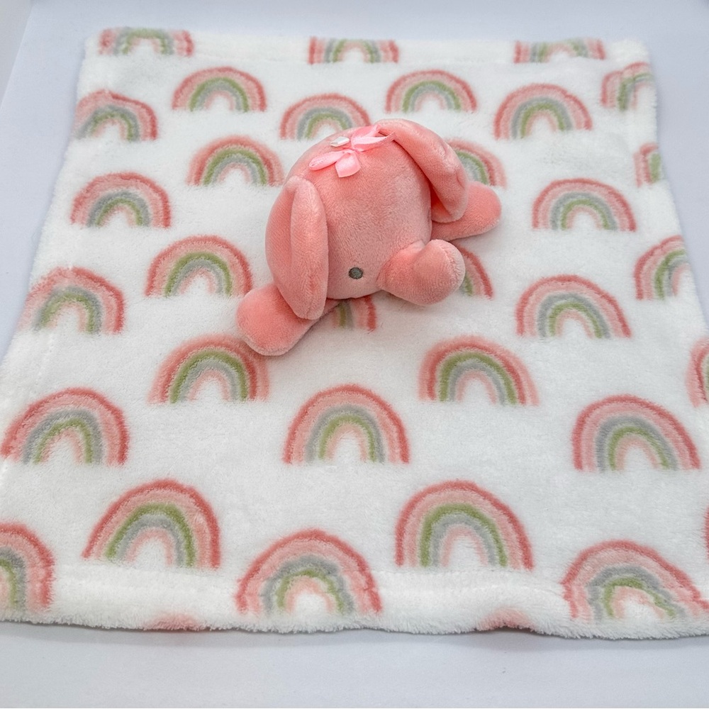 Baby Essentials Pink Elephant Plush White Lovey Security Blanket Rainbows 2023 - Picture 5 of 14